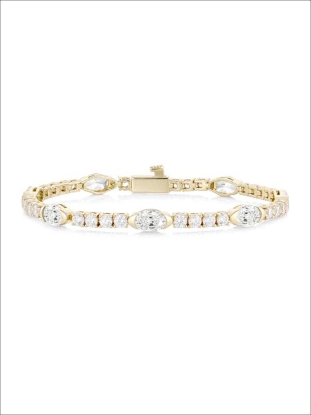 14K Gold Plated Bezel Set Tennis Bracelet Oval Cut CZ